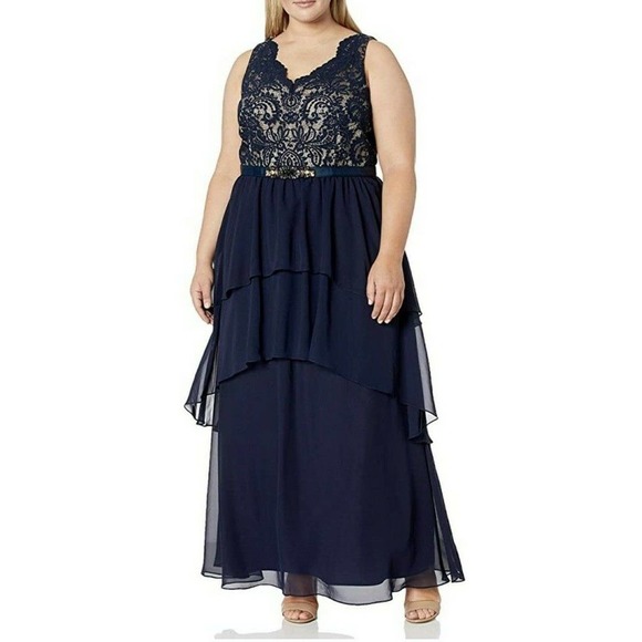 *Eliza J Gown Dress Lace Chiffon Layered Tiered